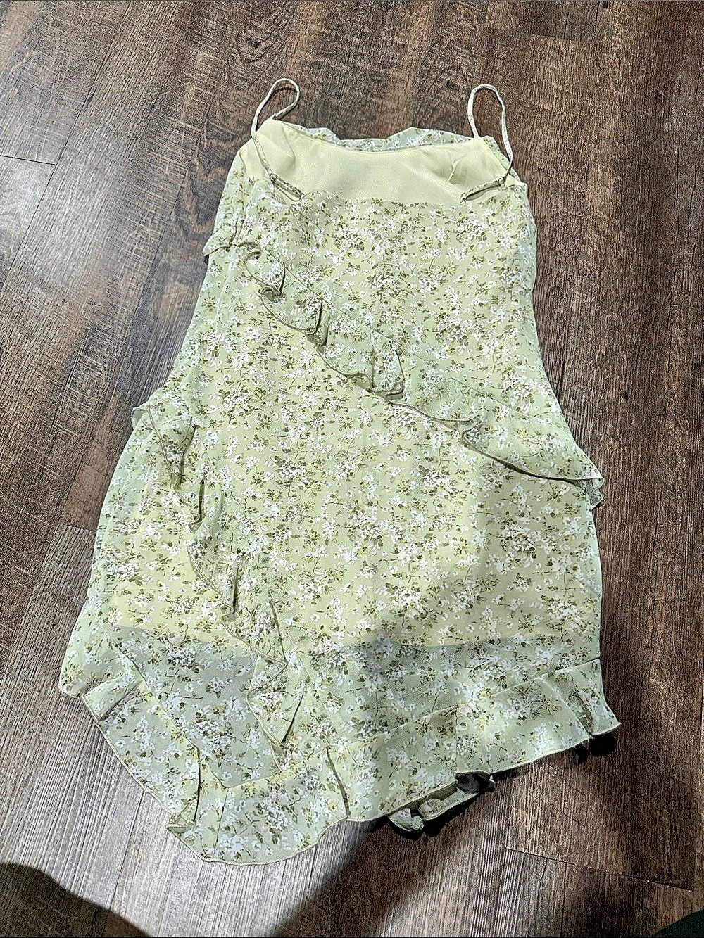 All In Favor Floral Ruffle Mini Dress in Green & White Size Small
